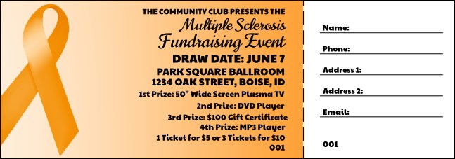 Orange Ribbon Raffle Ticket Product Front