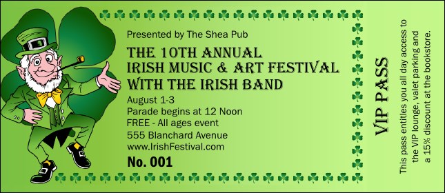 St Patrick's Day Colored VIP Pass Product Front