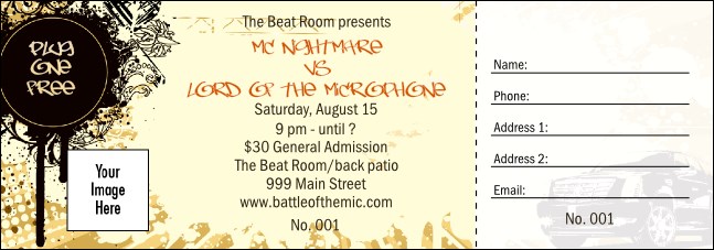 Hip Hop Concert Raffle Ticket Product Front
