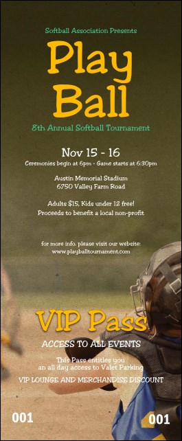 Youth Softball VIP Pass Product Front