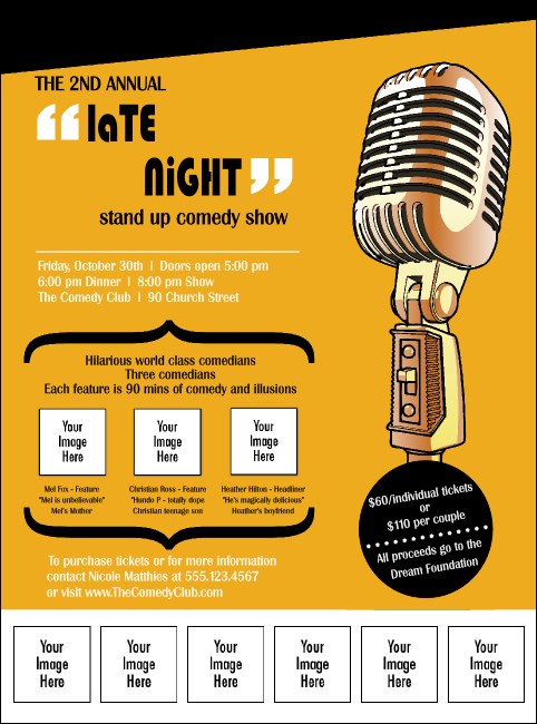 Comedy Retro Microphone Logo Flyer Product Front