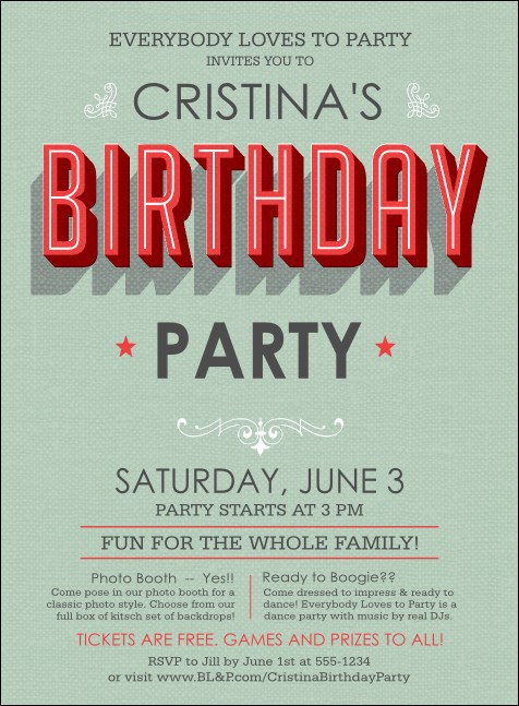 Birthday Party Green Invitation Product Front