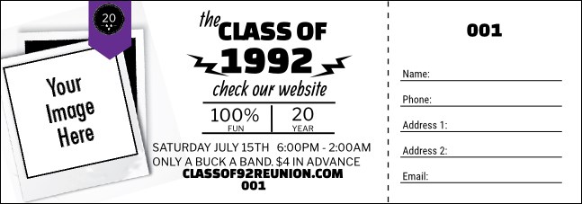 Class Reunion Mascot Purple Raffle Ticket Product Front