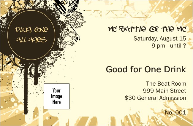 Hip Hop Concert Drink Ticket Product Front
