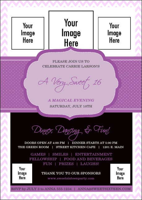 Sweet Sixteen Purple Chevron Postcard Product Front